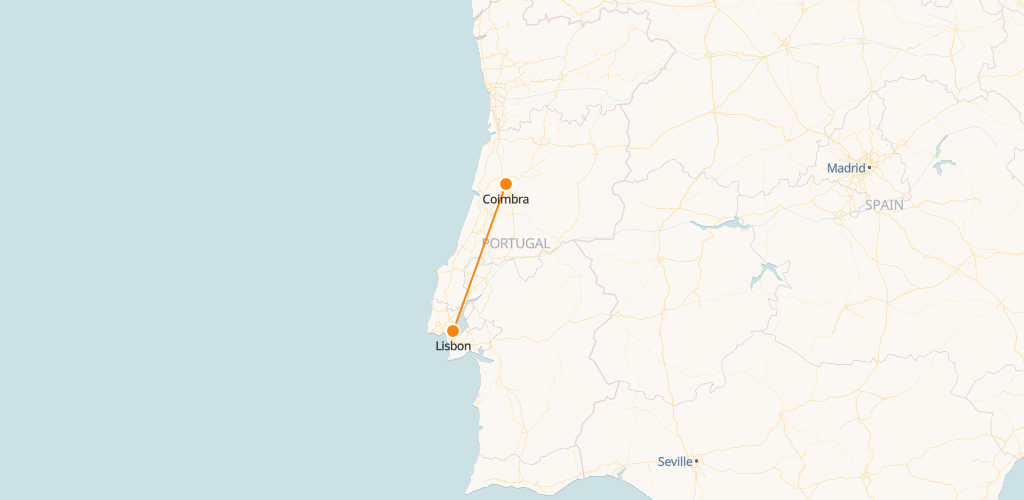 Mapa de trenes de Coimbra a Lisboa