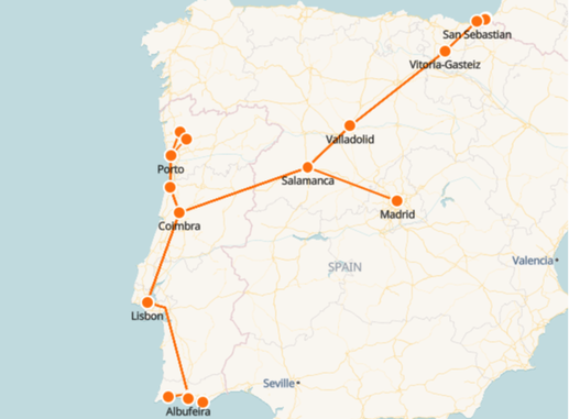 Mapa de ferrocarriles portugueses