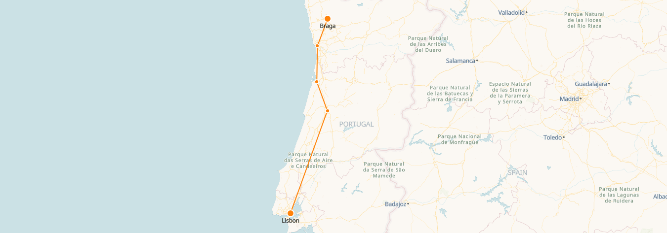 Mapa de trenes de Lisboa a Braga