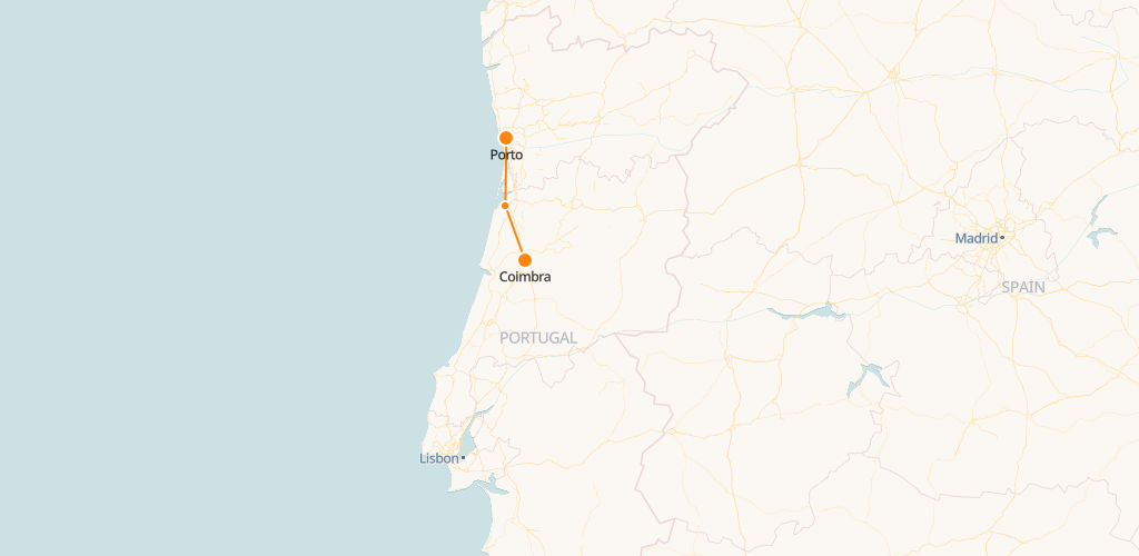 Coimbra to Porto Train Map